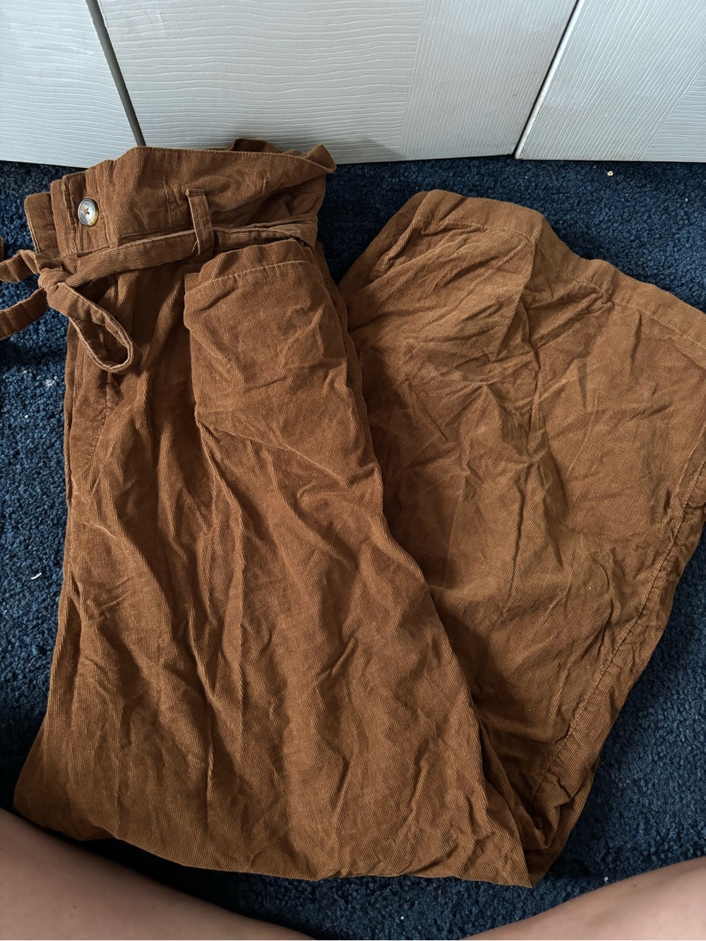 Brown corduroy paper bag pants